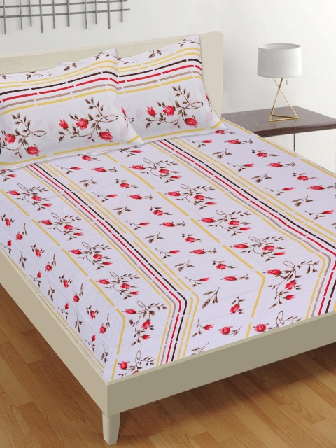 

Tistabene White & Red Floral 180 TC Cotton 1 King Bedsheet with 2 Pillow Covers