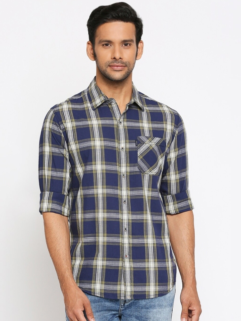 

Mufti Men Navy Blue Slim Fit Checked Casual Shirt