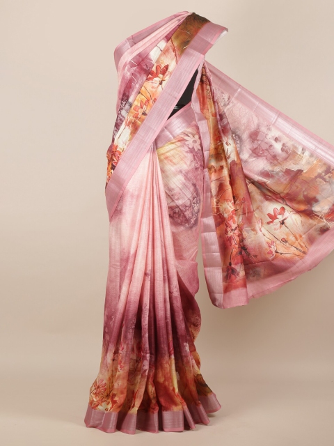 

Pothys Pink Printed Linen Blend Saree