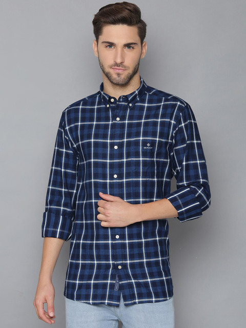 

GANT Men Blue Regular Fit Checked Casual Shirt