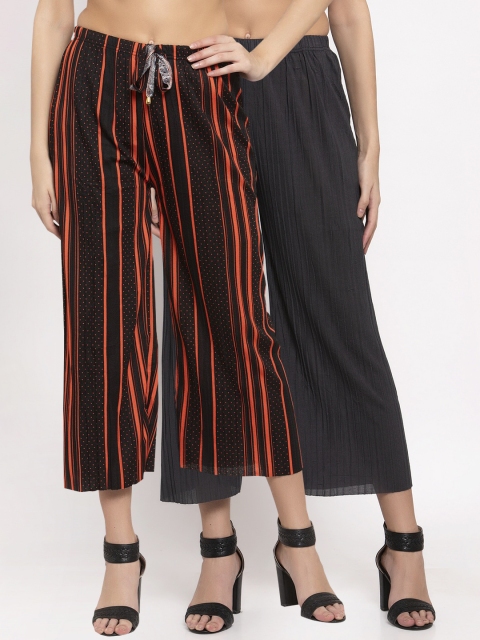 

KLOTTHE Women Pack Of 2 Wide Leg Palazzos, Black