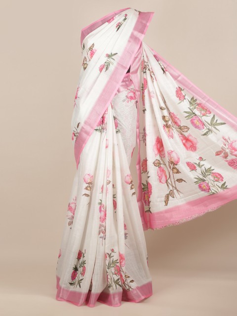 

Pothys White Floral Printed Linen Blend Saree