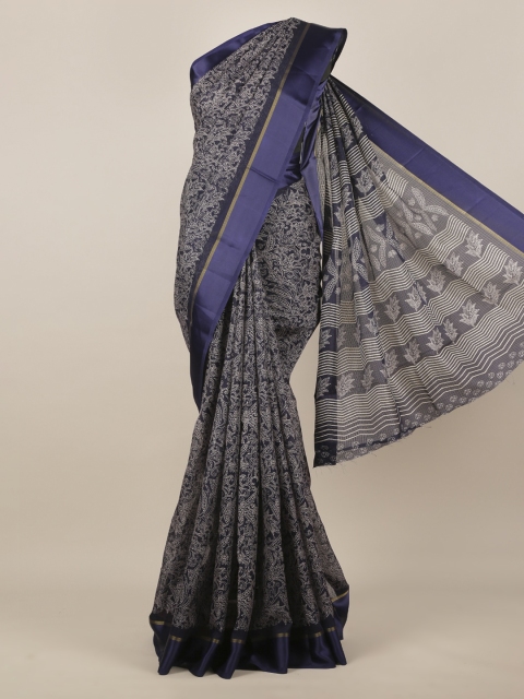 

Pothys Navy Blue Printed Jute Silk Saree