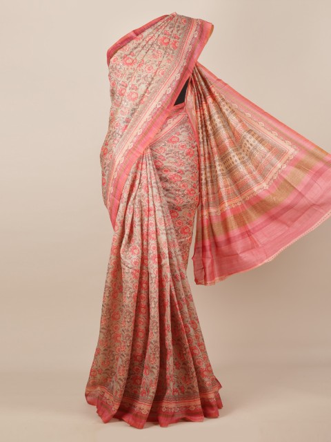 

Pothys Pink Printed Jute Silk Saree
