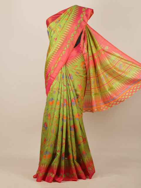 

Pothys Green Printed Jute Silk Saree