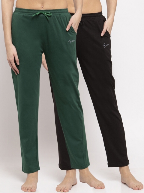 

NEUDIS Women Pack Of 2 Solid Lounge Pants, Green