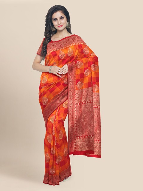 

KLM Fashion Mall Red Silk Blend Woven Design Banarasi Saree
