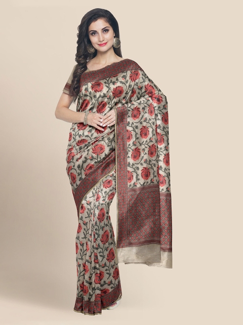 

KLM Fashion Mall Gold-Toned Cotton Blend Printed Banarasi Saree