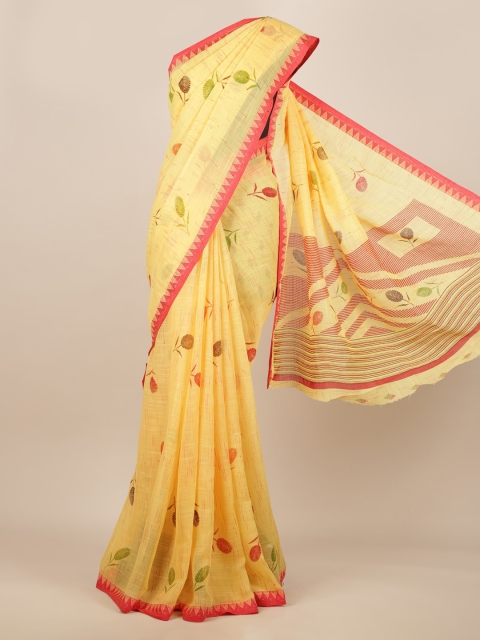 

Pothys Yellow Printed Linen Blend Saree