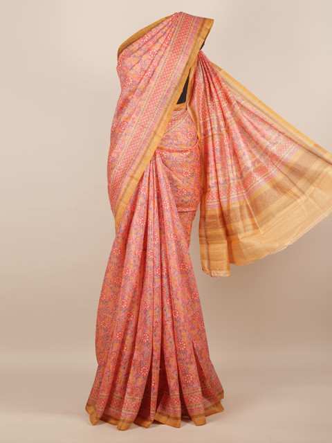 

Pothys Pink & Beige Jute Silk Printed Saree