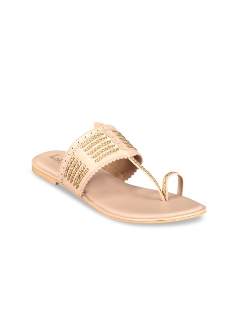

Holii Women Beige & Gold-Toned Embellished Leather One Toe Flats