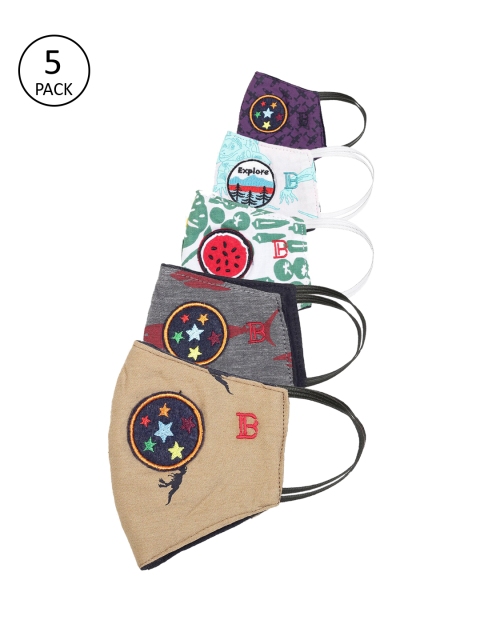 

Bene Kleed Kids Pack of 5 Printed 5-Ply Reusable Anti Bacterial Protective Outdoor Masks, Multi
