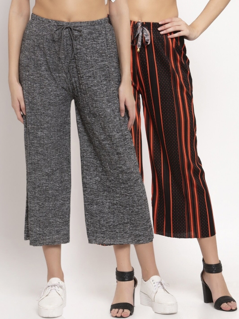 

KLOTTHE Women Pack Of 2 Wide Leg Palazzos, Black