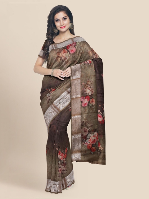 

KLM Fashion Mall Brown Printed Silk Blend Saree