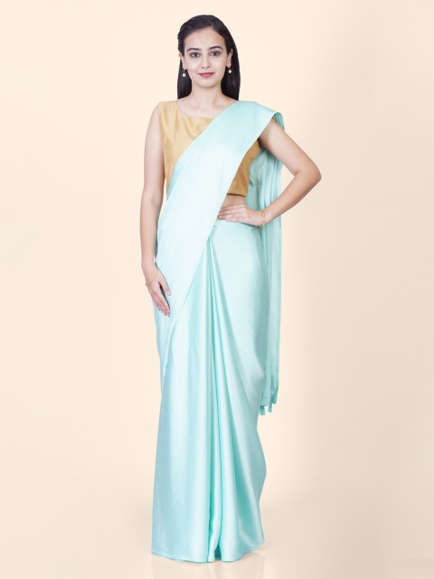 

Hastakala Sea Green Satin Solid Banarasi Saree