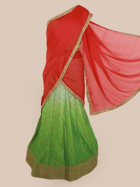 

Pothys Red & Green Poly Chiffon Embellished Saree