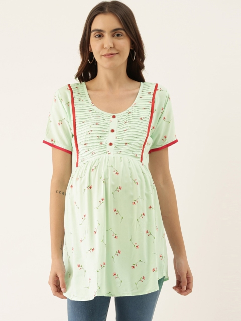 

GOLDSTROMS Women Sea Green & Red Printed Maternity Tunic