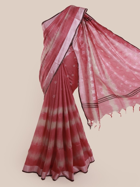 

Pothys Peach-Coloured Printed Linen Blend Saree
