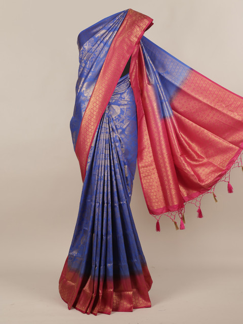 

Pothys Navy Blue & Red Jute Silk Woven Design Saree