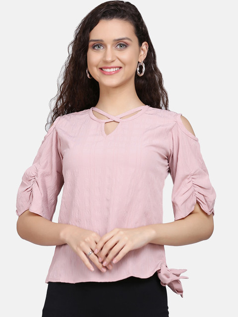 

Clothzy Pink Cold-Shoulder Sleeves Regular Top