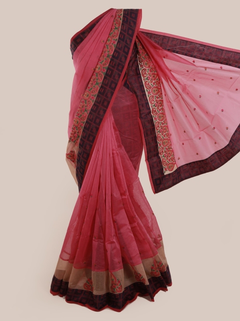 

Pothys Pink Embroidered Supernet Saree