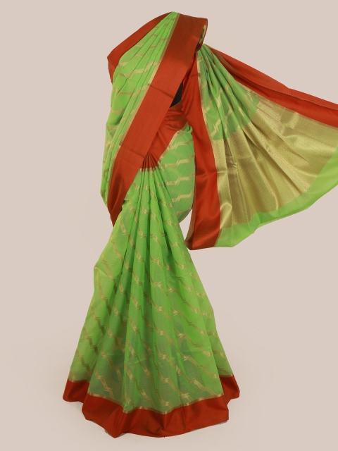 

Pothys Green & Red Supernet Striped Saree