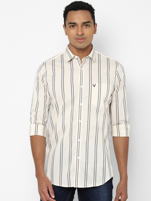 

Allen Solly Men Cream-Coloured Striped Casual Shirt