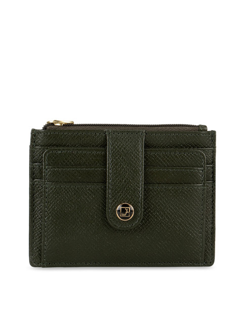 

Da Milano Men Olive Green Textured Leather Card Holder