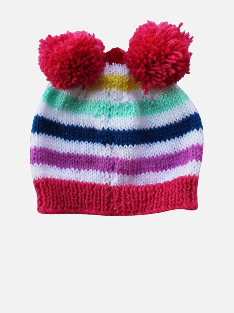 

Woonie Unisex Kids Pink & White Self Design Acrylic Wool Beanie