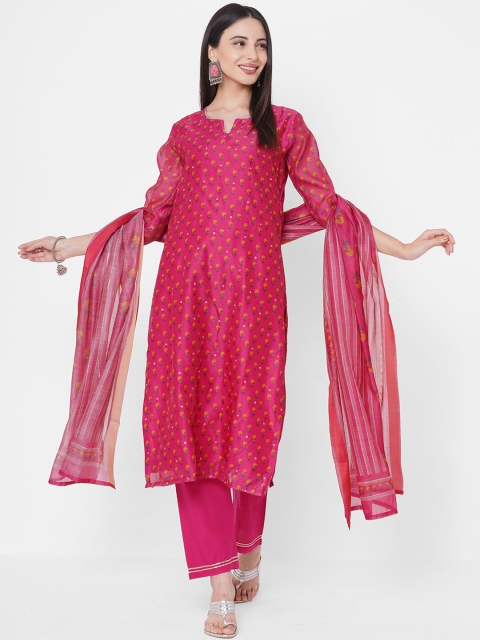 

FASHOR Women Pink Printed Kurta with Trousers & Dupatta