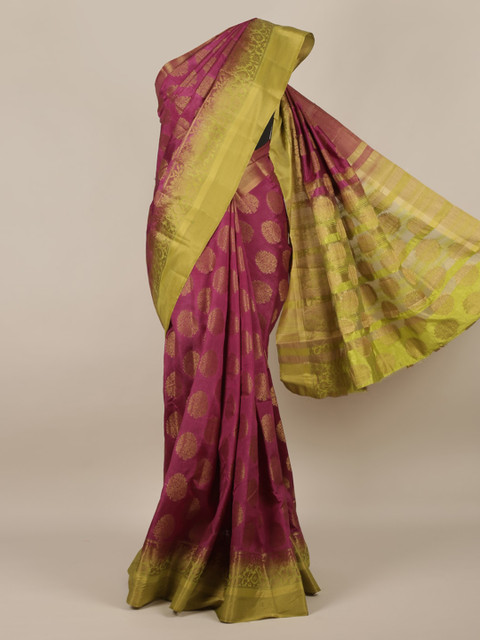 

Pothys Purple & Green Jute Silk Woven Design Saree