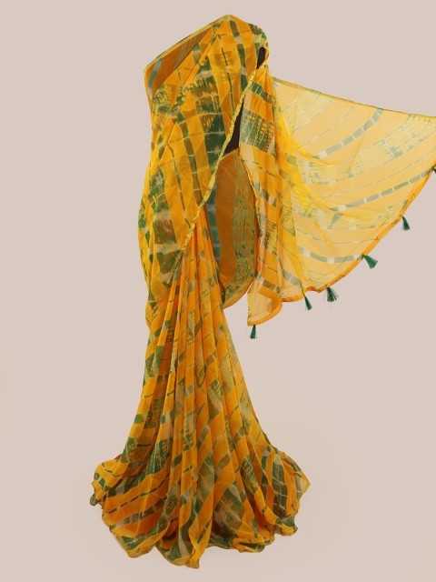 

Pothys Yellow & Green Poly Chiffon Printed Saree