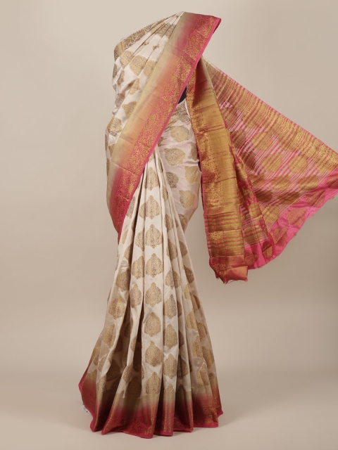 

Pothys Cream-Coloured & Gold Jute Silk Woven Design Saree