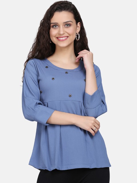 

Clothzy Blue Solid A-Line Top