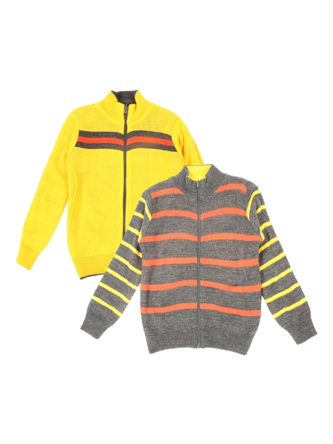

Pantaloons Junior Boys Pack of 2 Striped Front-Open Sweater, Yellow