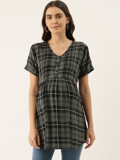 

GOLDSTROMS Women Olive Green & Black Checked Tunic