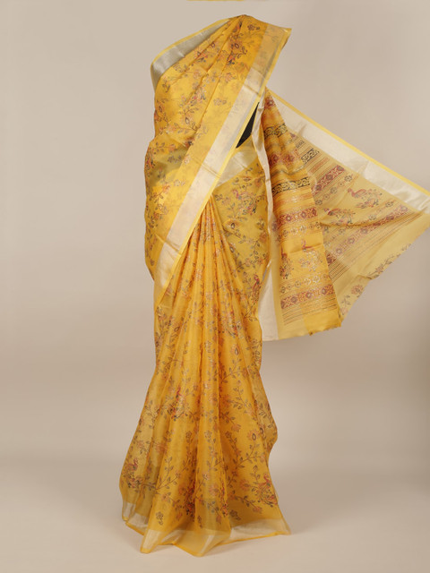 

Pothys Yellow Printed Tissue Saree