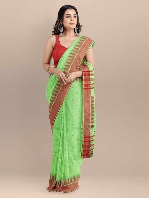 

BharatSthali Green & Red Pure Cotton Woven Design Maheshwari Saree