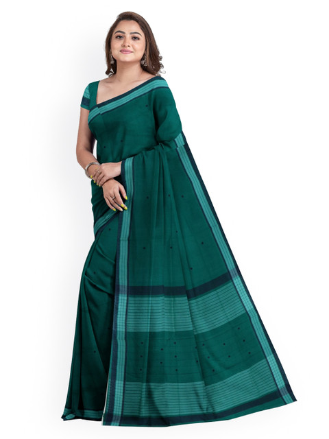 

APCO Green & Navy Blue Pure Cotton Woven Design Handloom Saree
