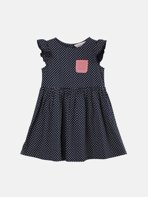 Beebay Girls Navy Blue Heart Printed A-Line Dress