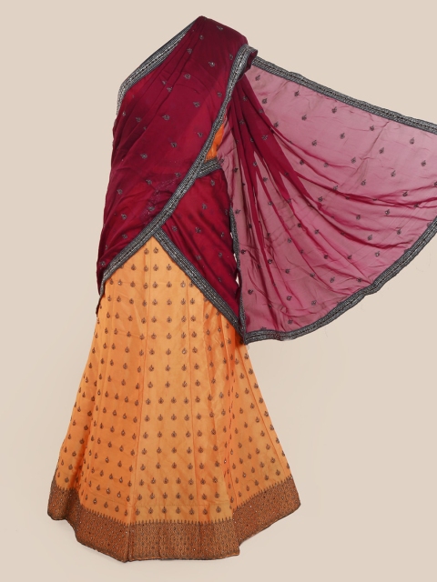 

Pothys Maroon & Cream-Coloured Poly Chiffon Embroidered Saree
