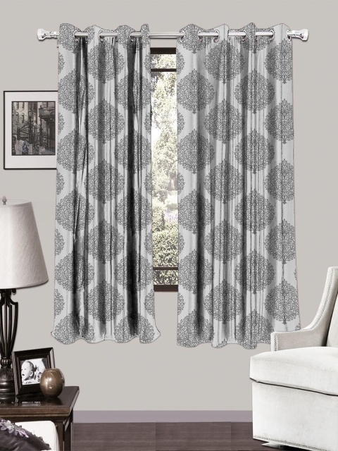 

HOUZZCODE White & Grey Set of 2 Black Out Curtains