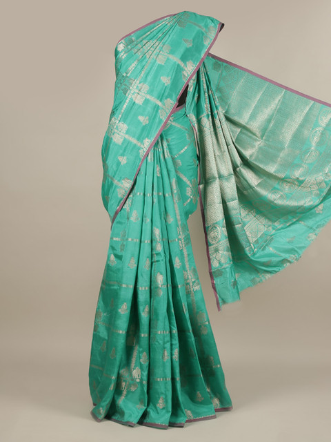 

Pothys Green & Silver-Toned Jute Silk Woven Design Saree