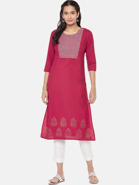

Ethnicity Women Pink Ethnic Motifs Yoke Design Thread Work Kurta