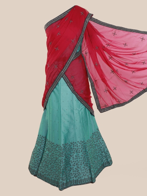 

Pothys Pink & Blue Poly Chiffon Embellished Saree
