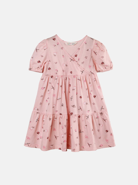 

Beebay Girls Pink Printed Wrap Dress
