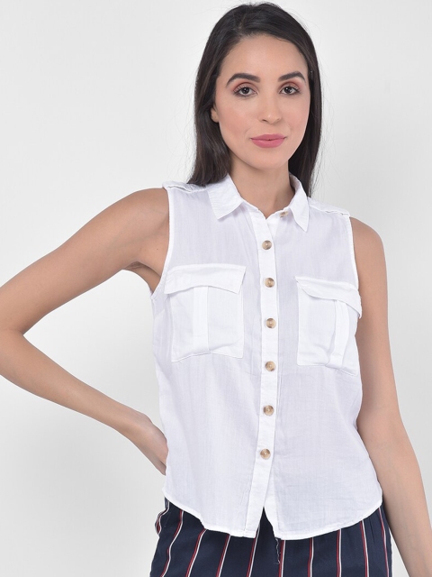 

JAAIVE Women White Pure Cotton Shirt Style Top