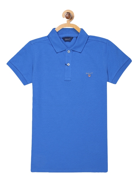 

GANT Boys Blue Solid Polo Collar Slim Fit T-shirt