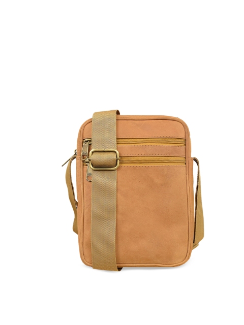 

ABYS Unisex Tan & Yellow Textured Leather Messenger Bag