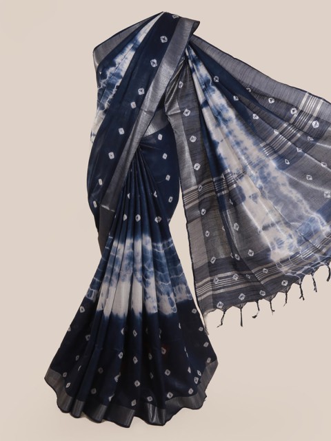 

Pothys Navy Blue & White Linen Blend Dyed Saree